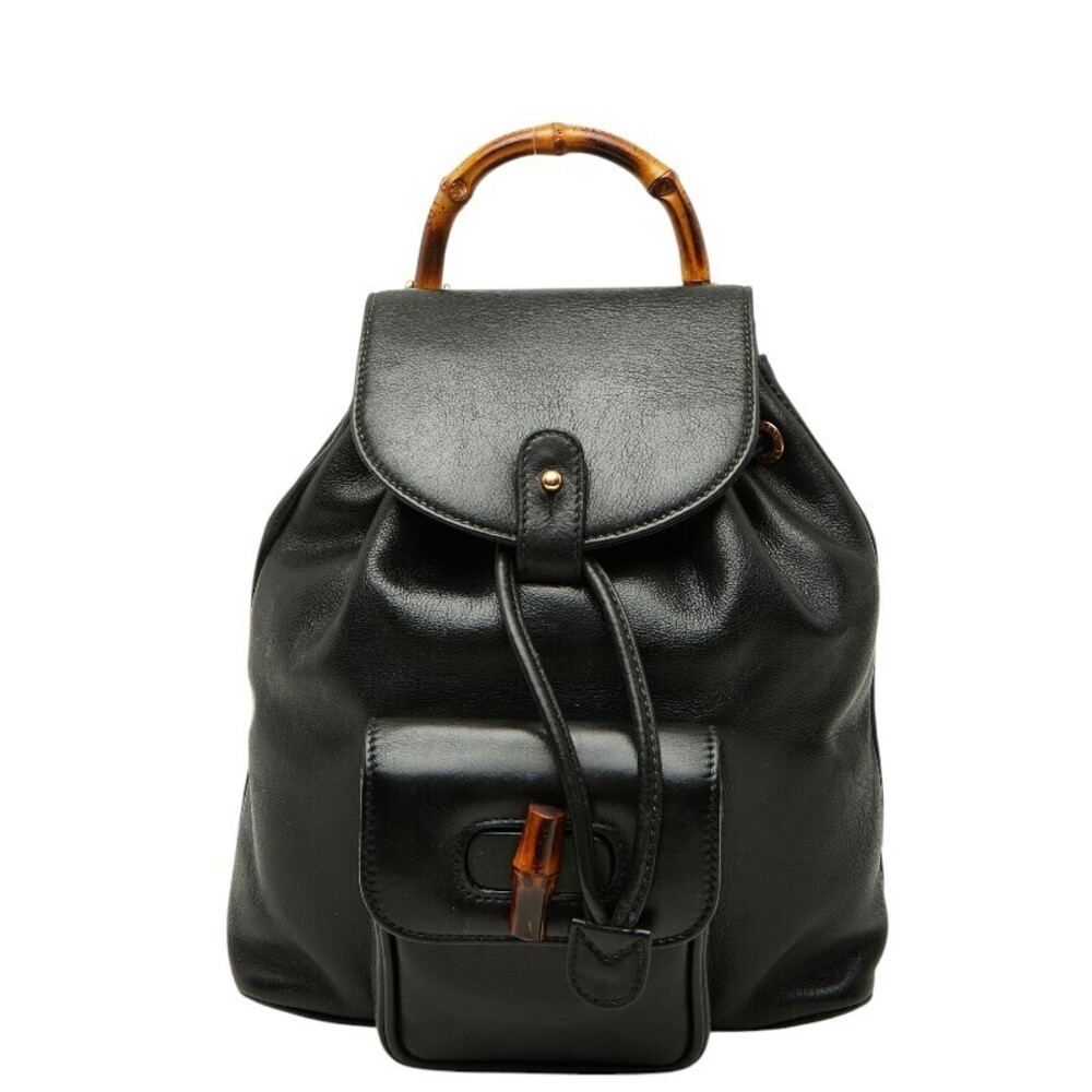 Gucci Bamboo Backpack Rucksack Daybag Black Leather